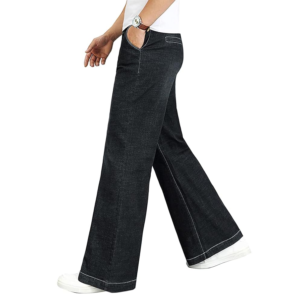 HAORUN Men Loose Flared Jeans Bell Bottom Stretch Wide Leg